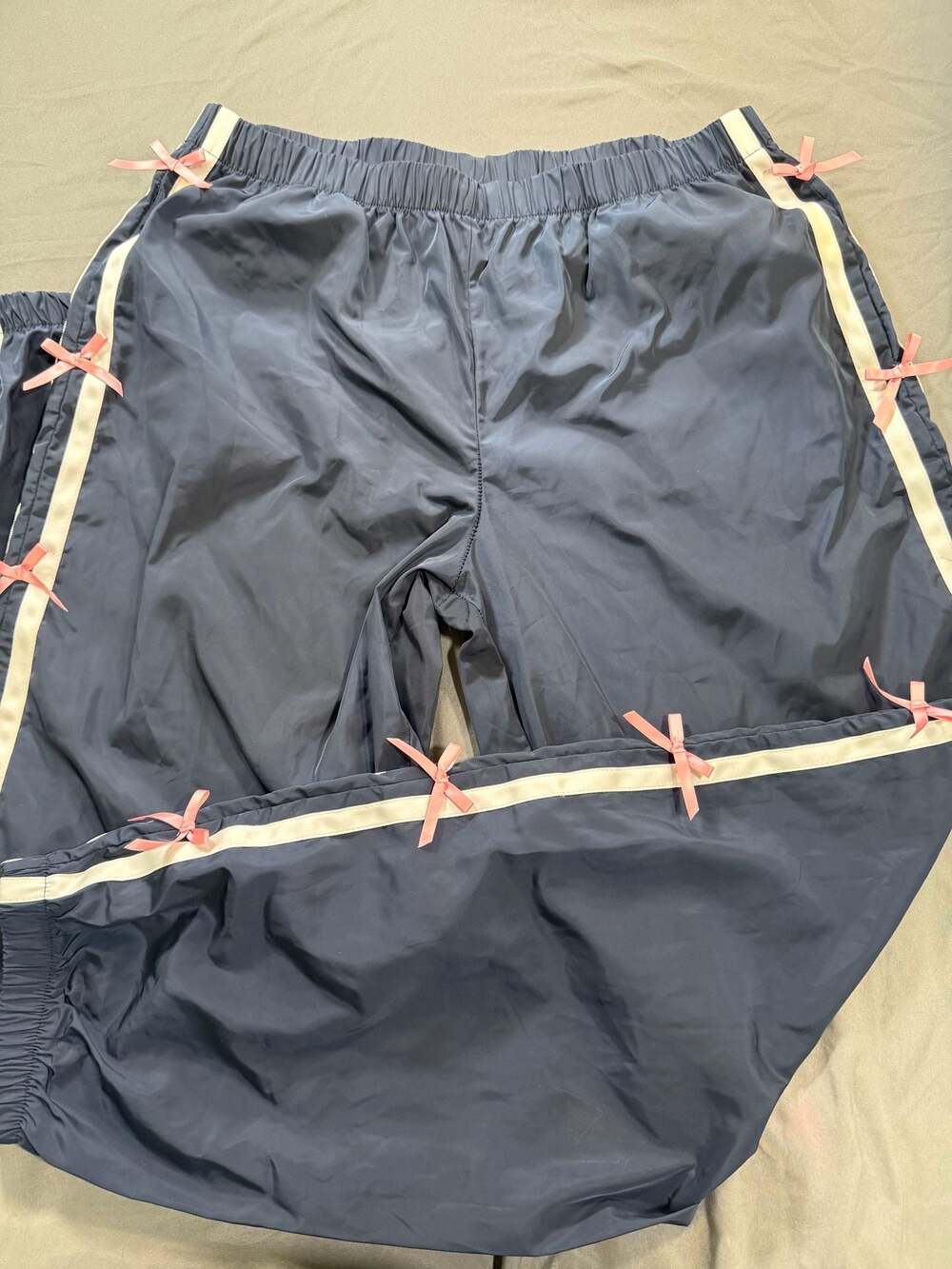 Honey Peach Women's Size L Navy Blue Bow Detail Track Pants